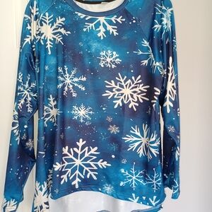 Blue Snowflake Long Sleeve Top (Size 3X)